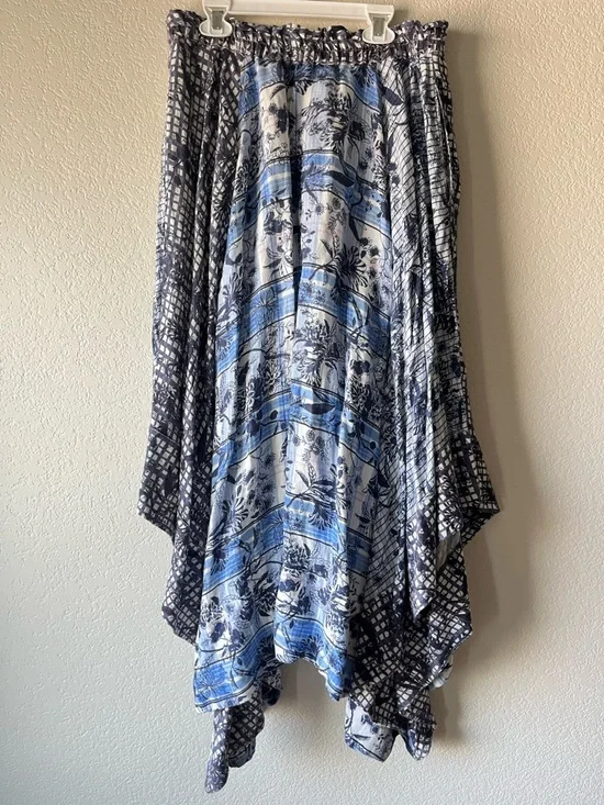Boho Festival Anthropologie Pilcro Handkerchief Hem Maxi Skirt in Navy and Blue - Picture 5 of 8